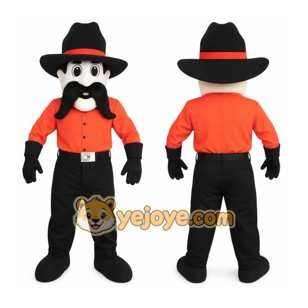 Orange Black Mustached Cowboy Mascot Costume