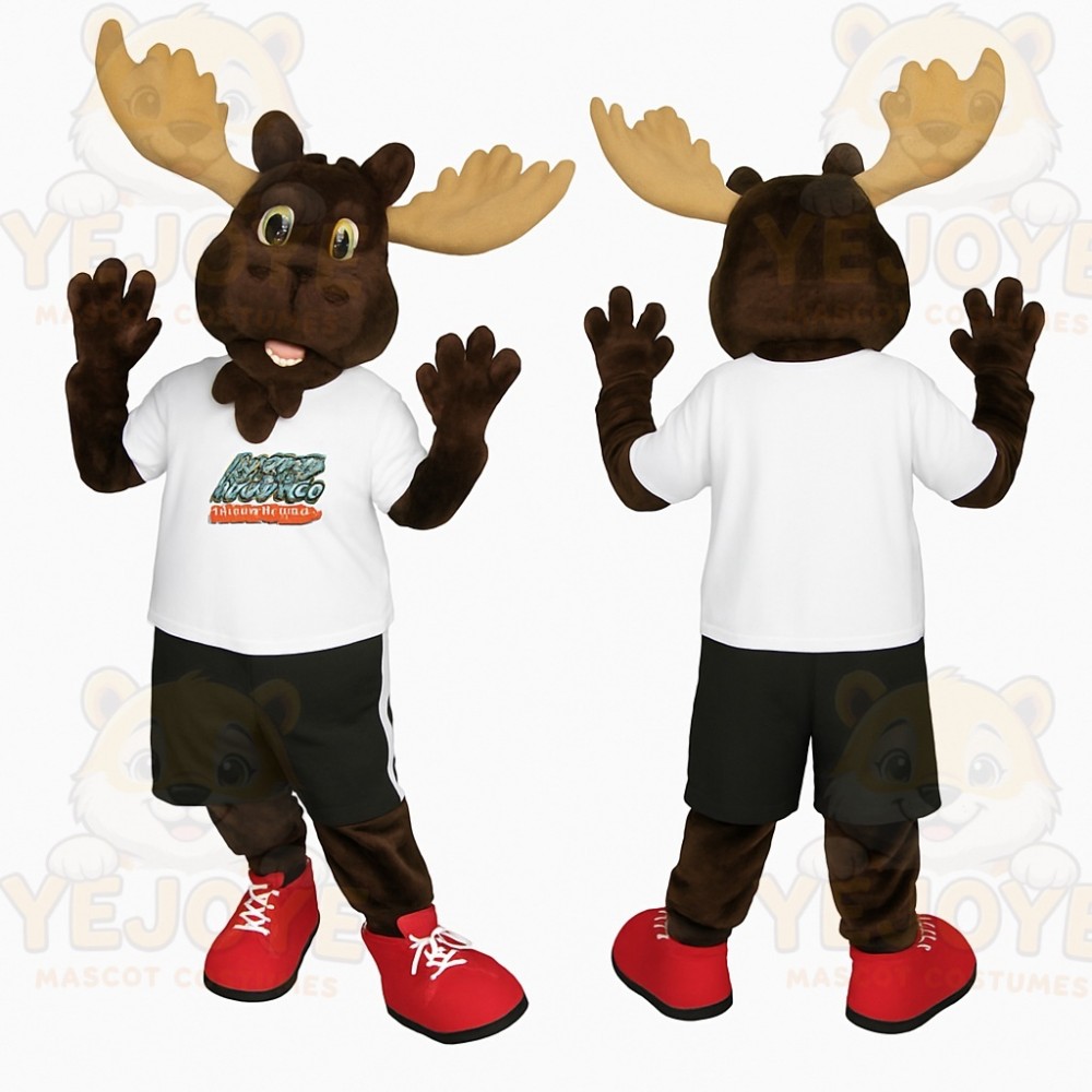 Brown Tan White Red Moose Mascot Costume