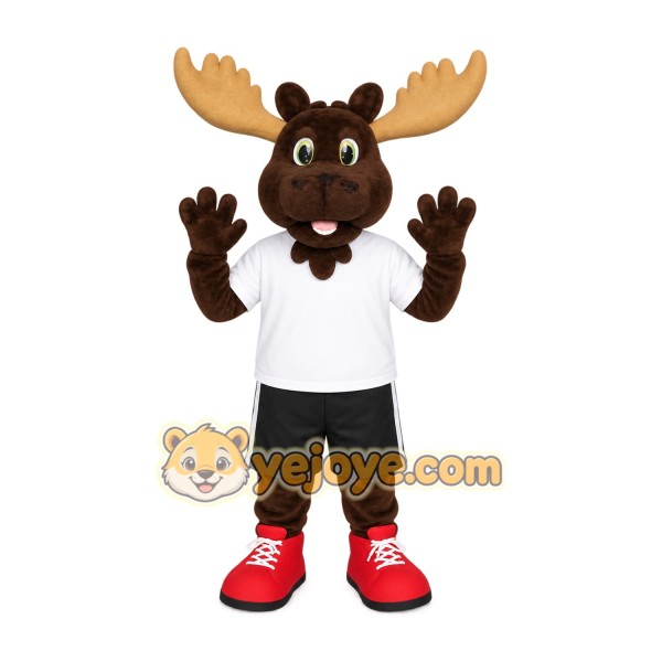 Brown Tan White Red Moose Mascot Costume