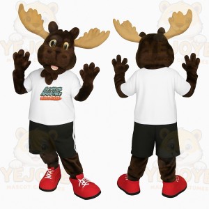 Brown Tan White Red Moose Mascot Costume