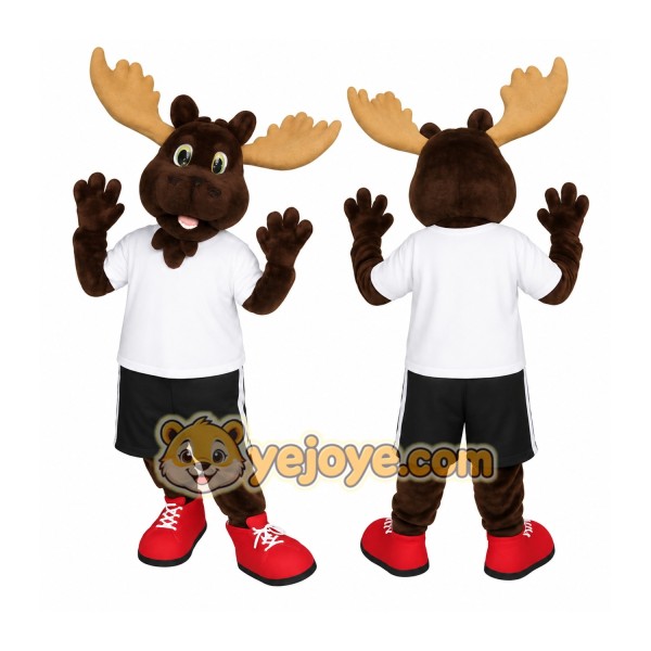 Brown Tan White Red Moose Mascot Costume