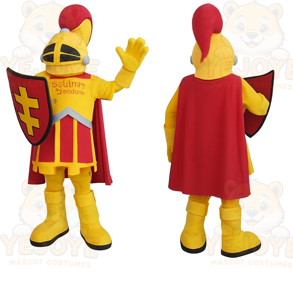 Yellow Red Armored Knight Mascot Costume