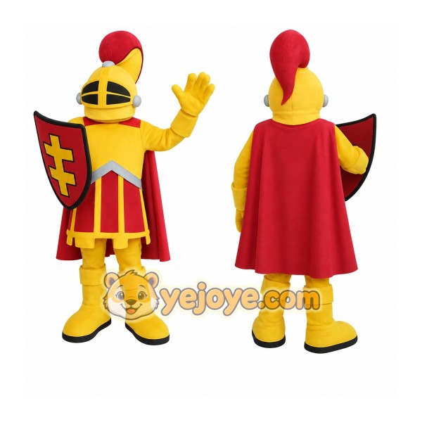 Yellow Red Armored Knight Mascot Costume