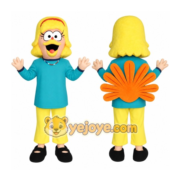 Teal Yellow Orange Blonde Woman Mascot Costume