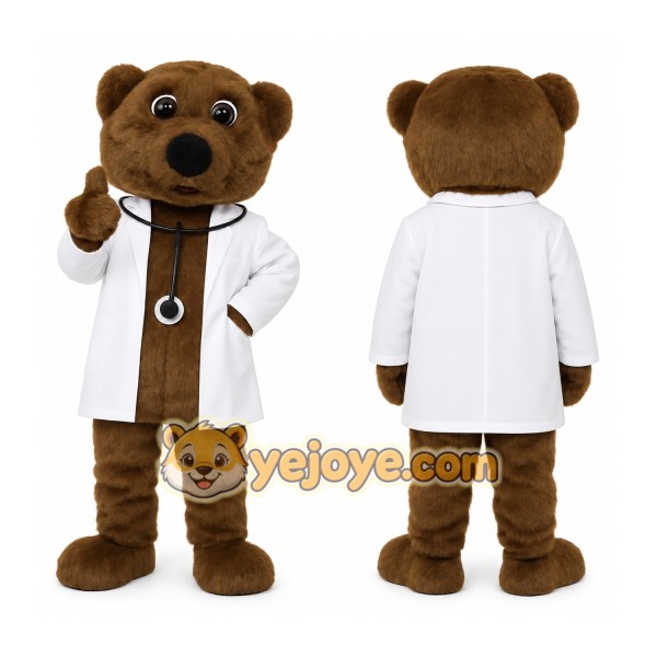 Brown White Medical Bear Mascot Costume