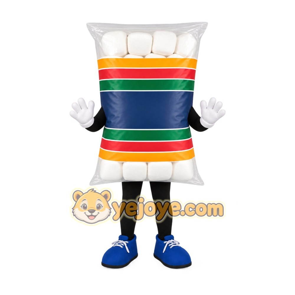 White Blue Striped Marshmallow Bag Mascot Costume White Blue Striped Marshmallow Bag Mascot Costume