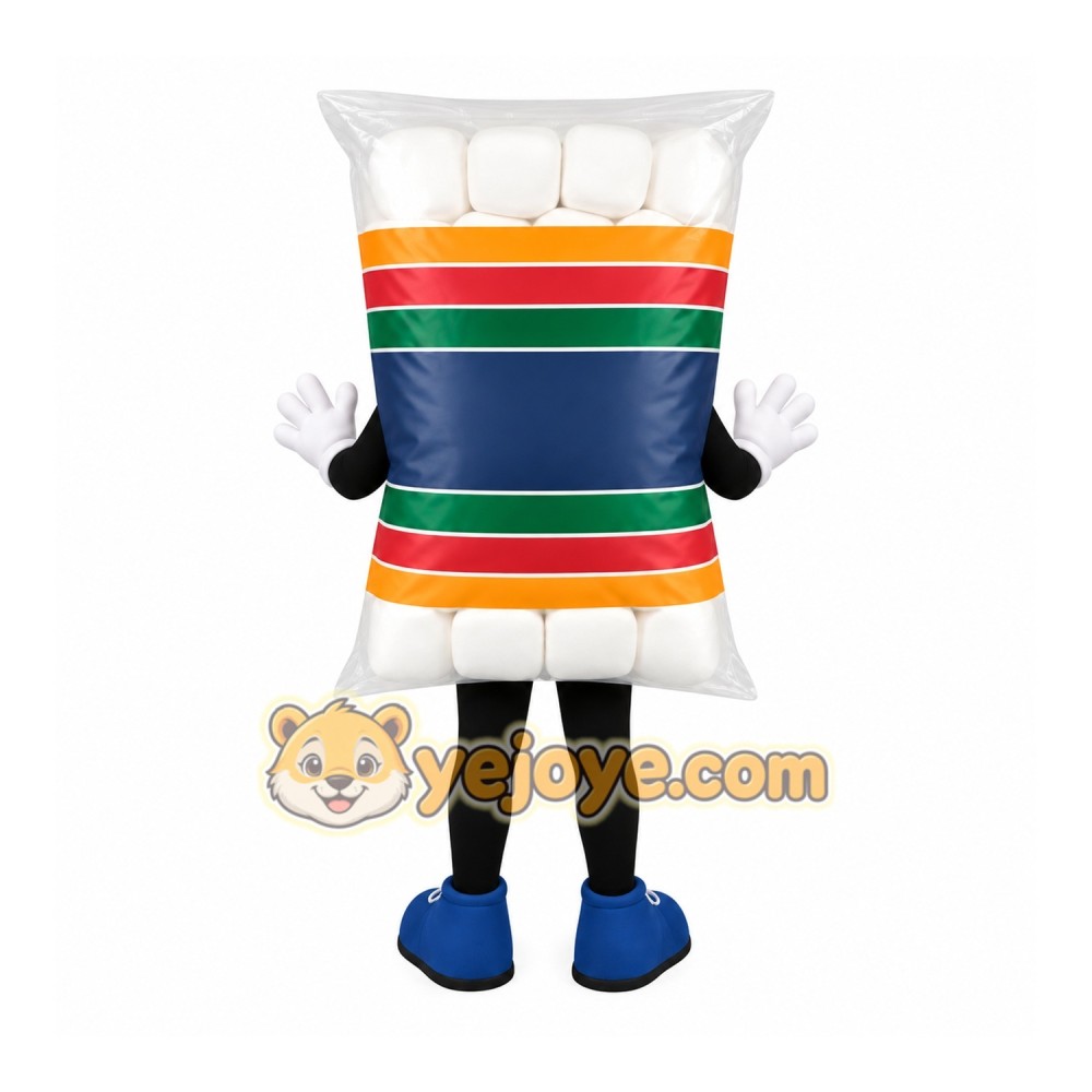 White Blue Striped Marshmallow Bag Mascot Costume White Blue Striped Marshmallow Bag Mascot Costume