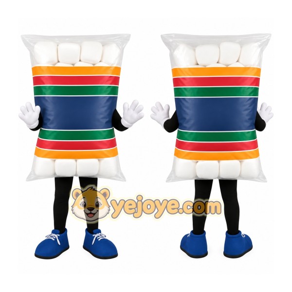 White Blue Striped Marshmallow Bag Mascot Costume