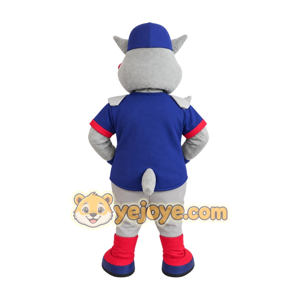 Gray Blue Red Baseball Rhino Mascot Costume Gray Blue Red Baseball Rhino Mascot Costume