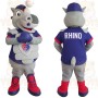 Gray Blue Red Baseball Rhino Mascot Costume