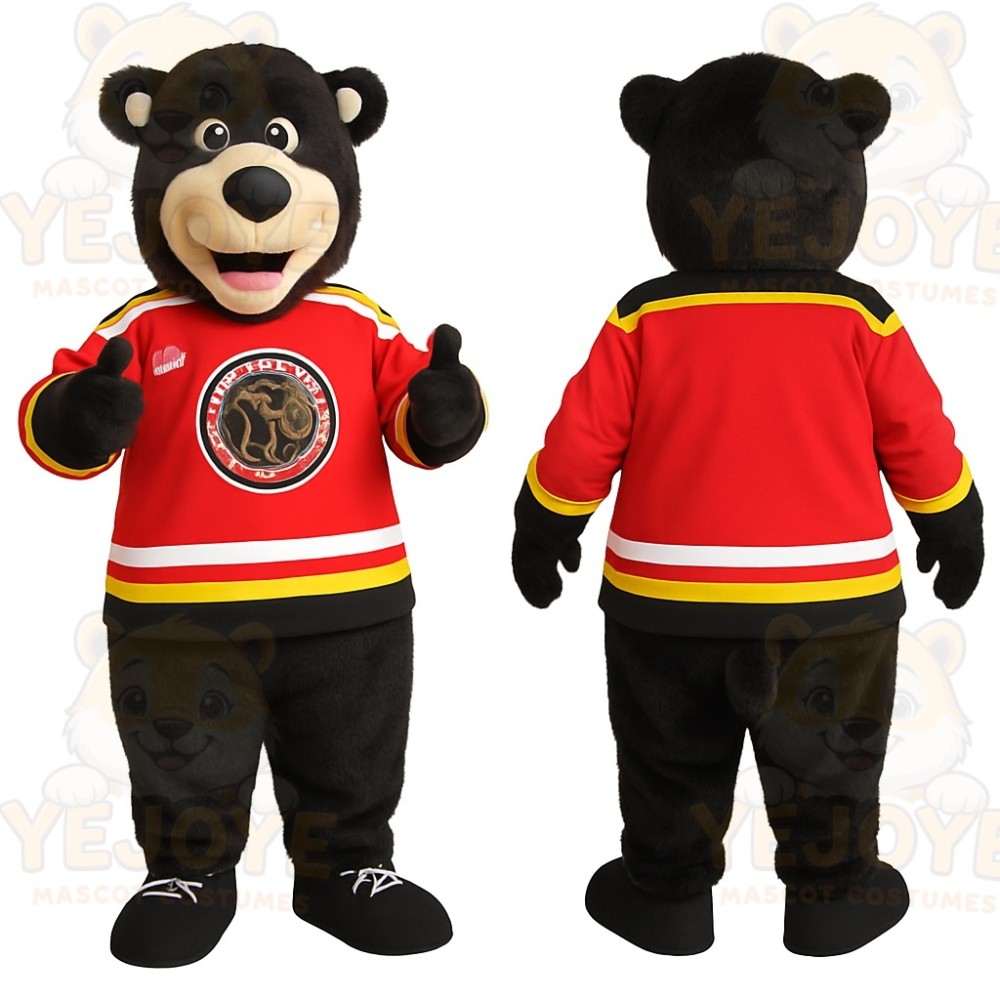 Black Bear Red Hockey Jersey Mascot Costume