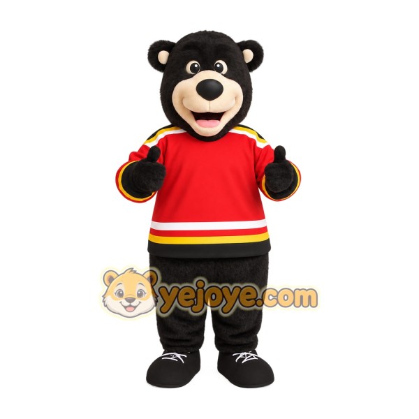 Black Bear Red Hockey Jersey Mascot Costume