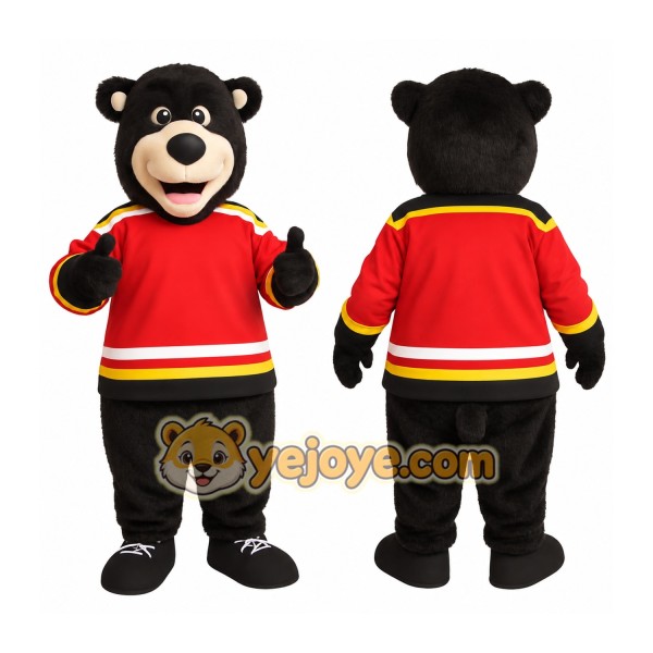 Black Bear Red Hockey Jersey Mascot Costume
