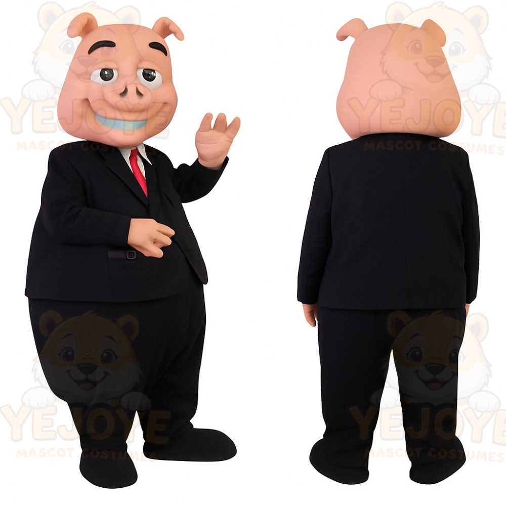 Pink Black Red Businessman Pig Mascot Costume