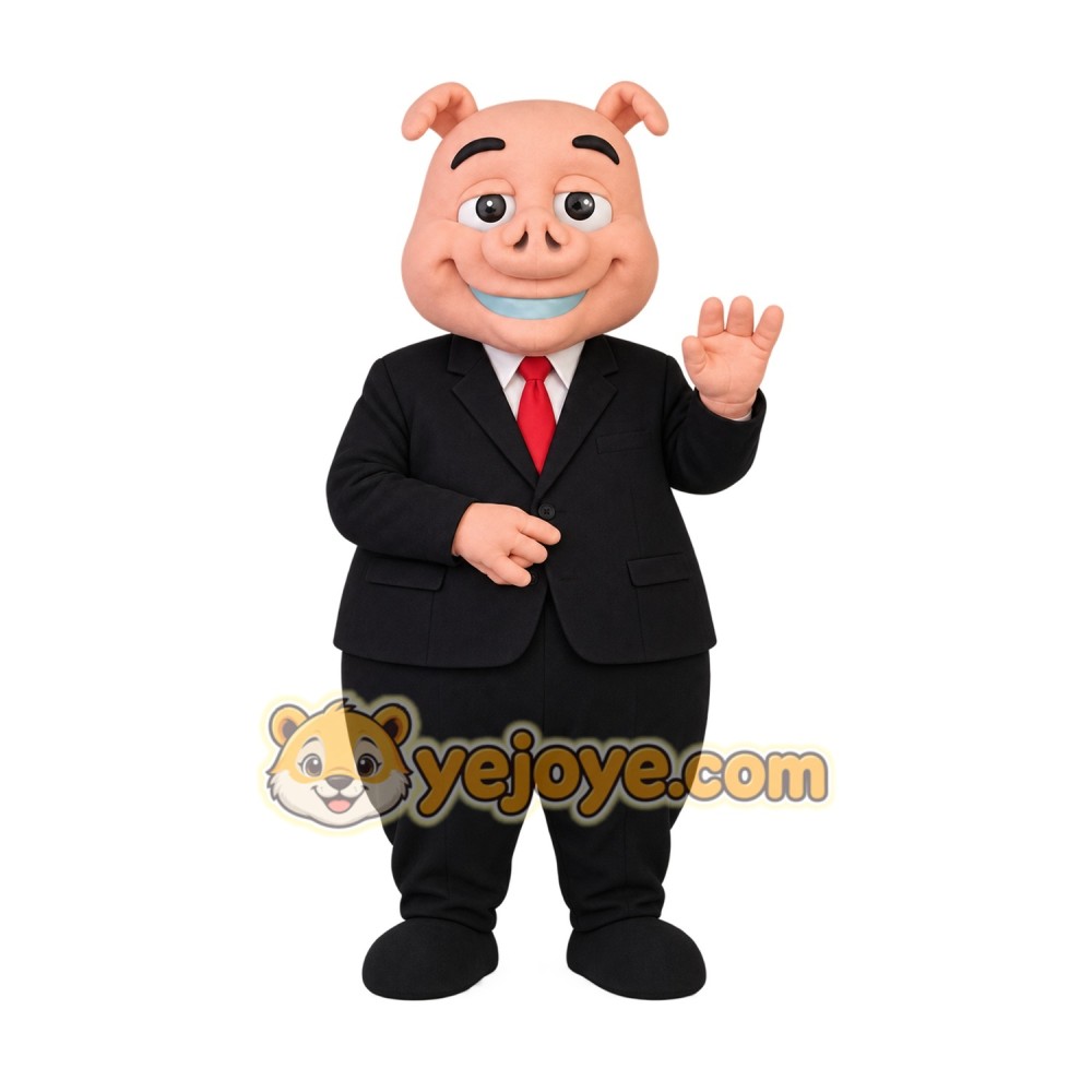 Pink Black Red Businessman Pig Mascot Costume Pink Black Red Businessman Pig Mascot Costume