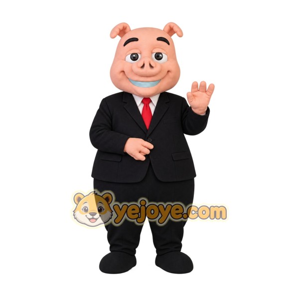 Pink Black Red Businessman Pig Mascot Costume