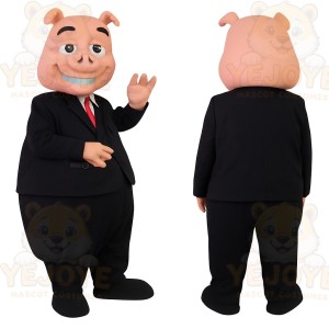 Pink Black Red Businessman Pig Mascot Costume