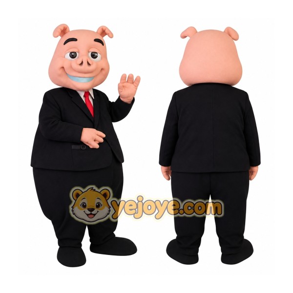 Pink Black Red Businessman Pig Mascot Costume