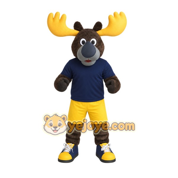 Brown Yellow Navy Moose Mascot Costume