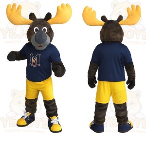 Brown Yellow Navy Moose Mascot Costume
