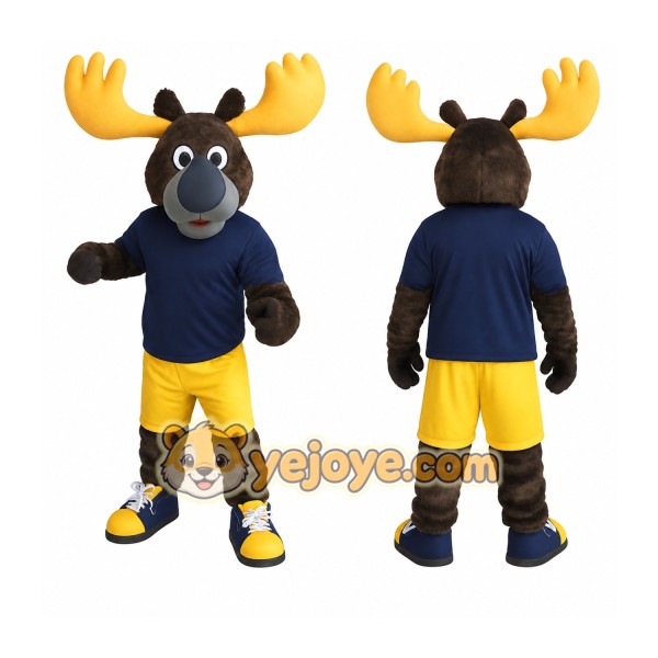 Brown Yellow Navy Moose Mascot Costume