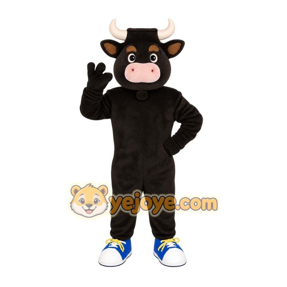 Dark Brown Cream Horned Bull Mascot Costume Dark Brown Cream Horned Bull Mascot Costume