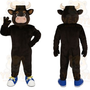 Dark Brown Cream Horned Bull Mascot Costume
