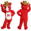 Red White Horse In Brown Cowboy Hat Mascot Costume