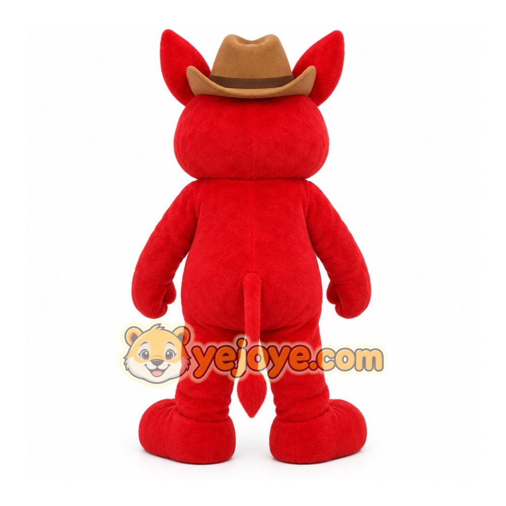 Red White Horse In Brown Cowboy Hat Mascot Costume Red White Horse In Brown Cowboy Hat Mascot Costume