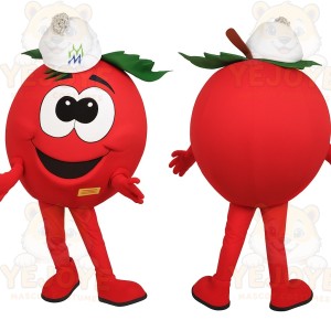 Red Green Tomato With White Hat Mascot Costume