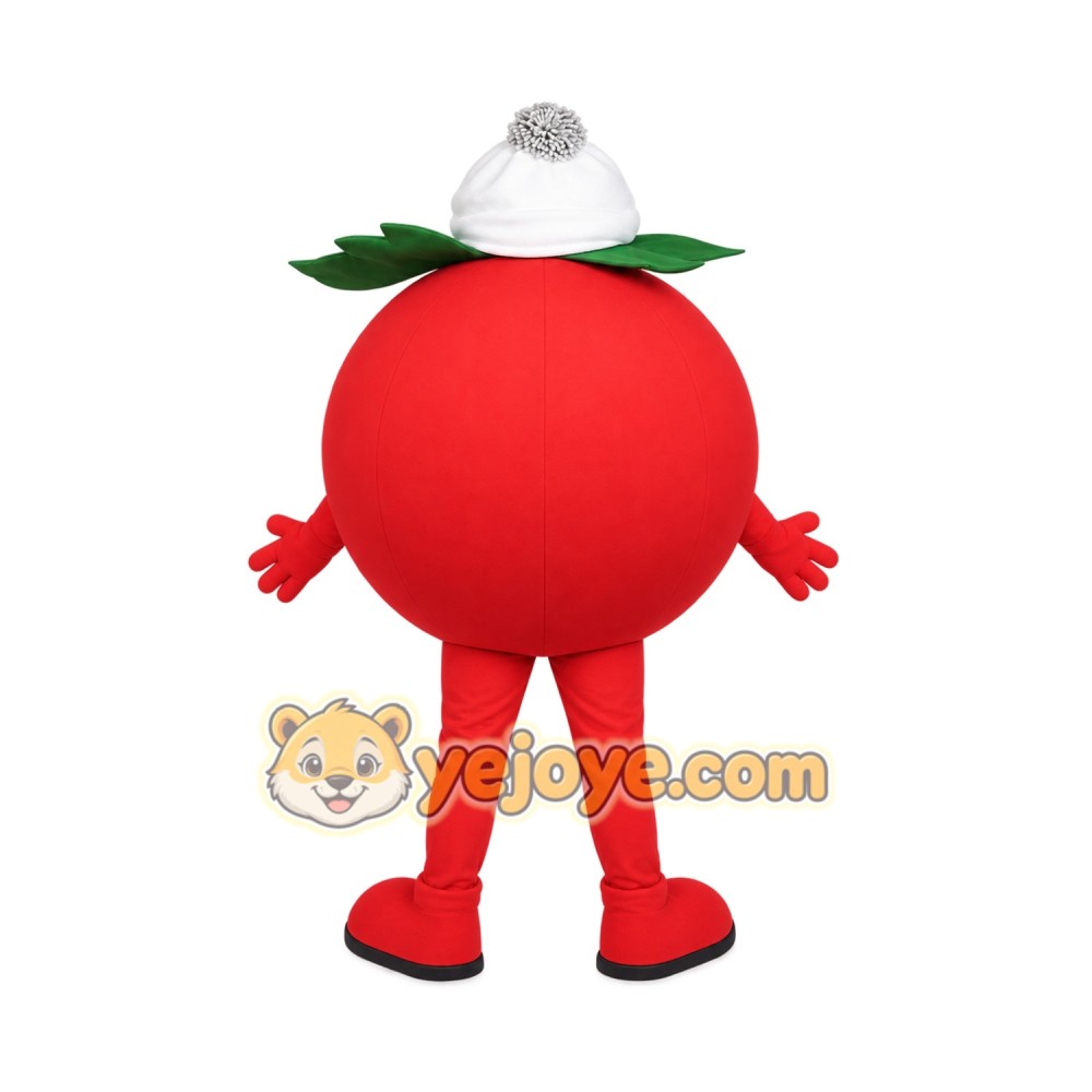 Red Green Tomato With White Hat Mascot Costume Red Green Tomato With White Hat Mascot Costume