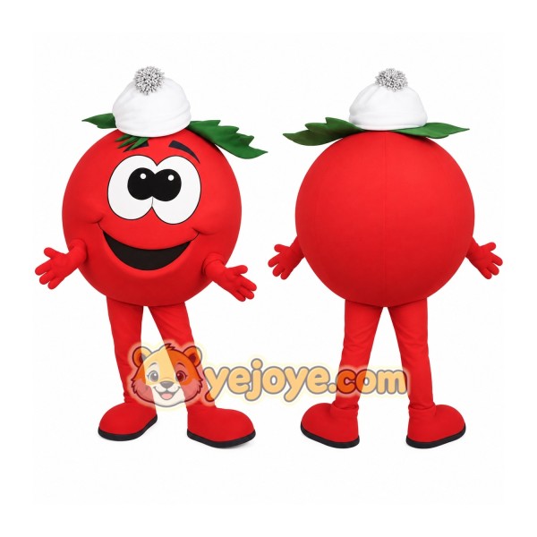Red Green Tomato With White Hat Mascot Costume