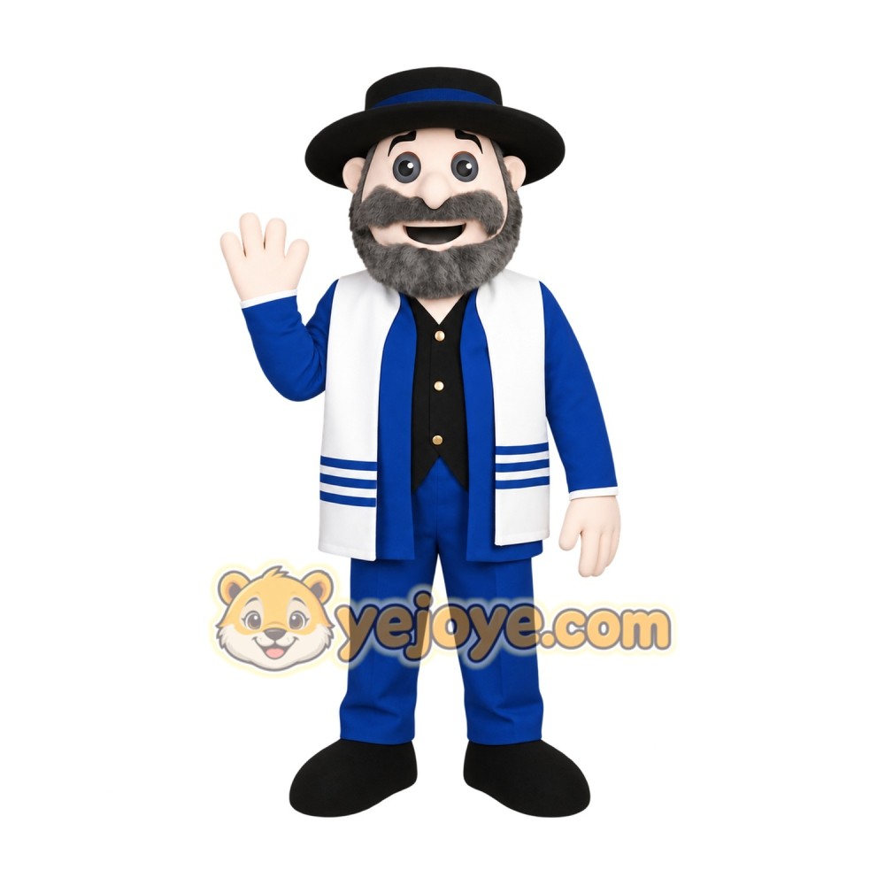 Blue White Bearded Rabbi Mascot Costume