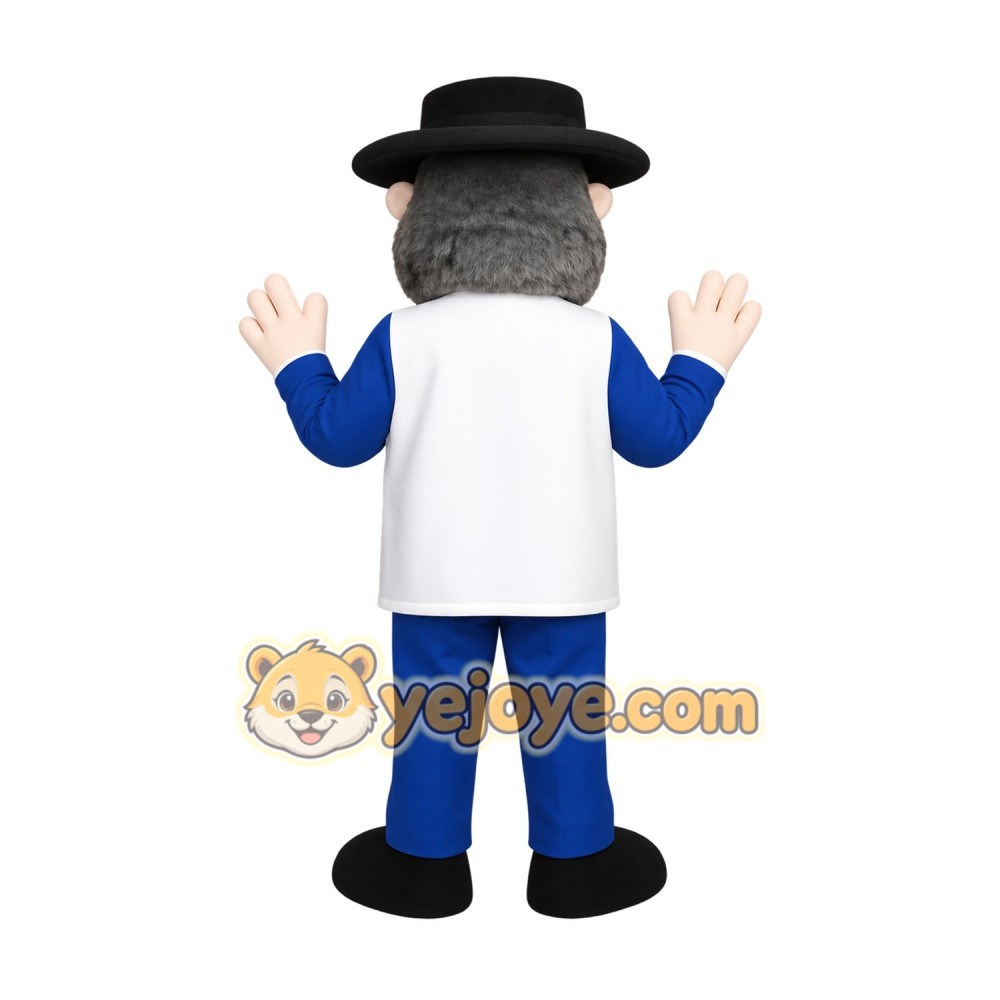 Blue White Bearded Rabbi Mascot Costume
