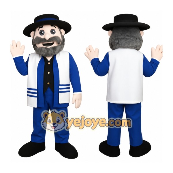 Blue White Bearded Rabbi Mascot Costume