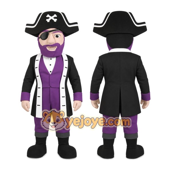 Black Purple Bearded Pirate Mascot Costume