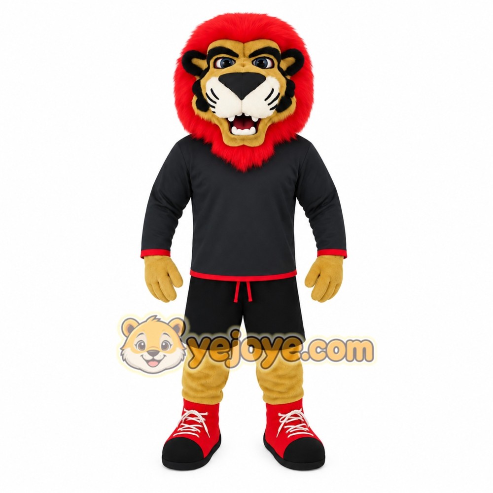 Red Mane Black Lion Mascot Costume Red Mane Black Lion Mascot Costume