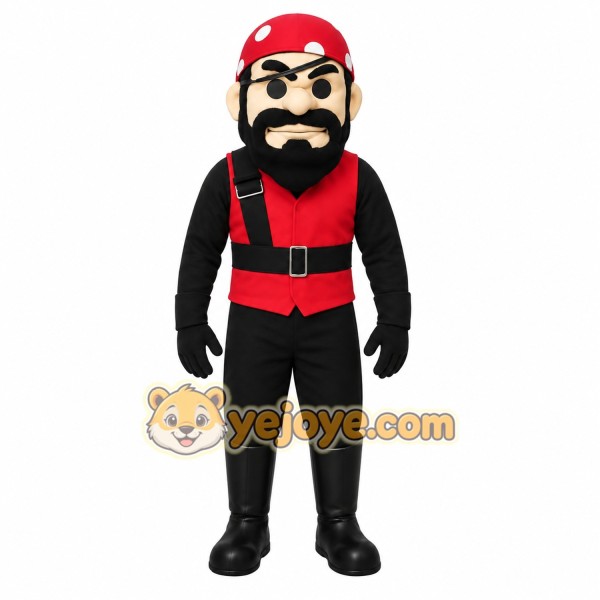 Red Black Bearded Pirate Mascot Costume