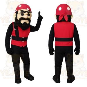 Red Black Bearded Pirate Mascot Costume