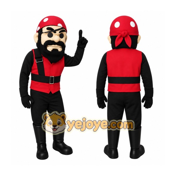 Red Black Bearded Pirate Mascot Costume