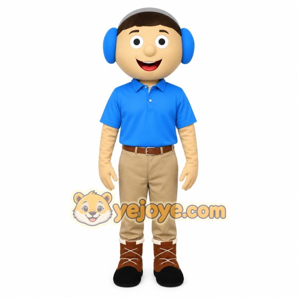 Blue Khaki Headphone Man Mascot Costume