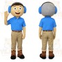 Blue Khaki Headphone Man Mascot Costume