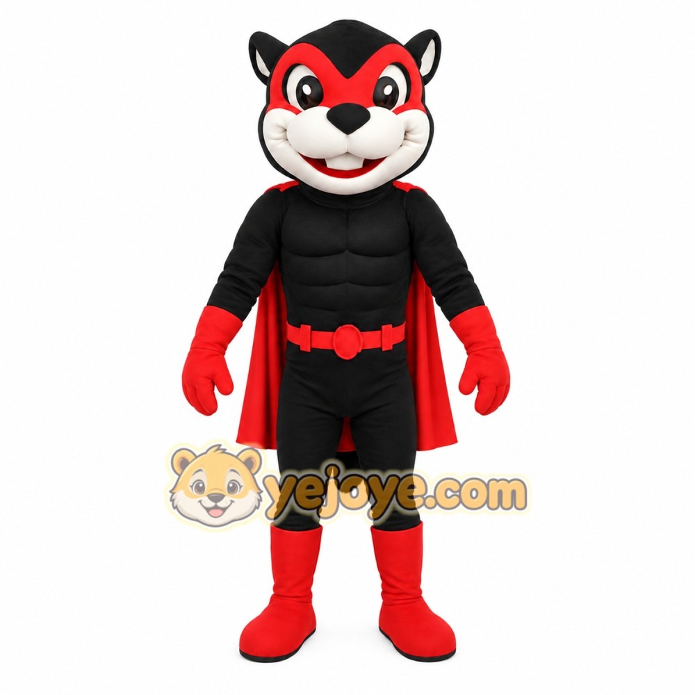 Black Red Superhero Cat Mascot Costume Black Red Superhero Cat Mascot Costume