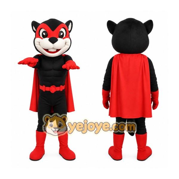 Black Red Superhero Cat Mascot Costume