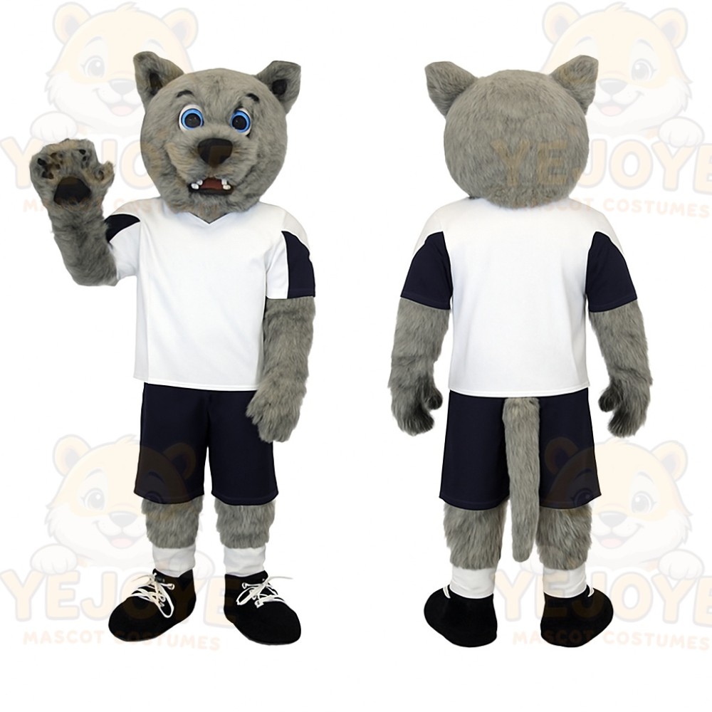 Gray White Navy Wolf Mascot Costume