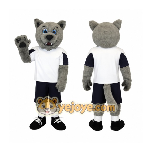 Gray White Navy Wolf Mascot Costume