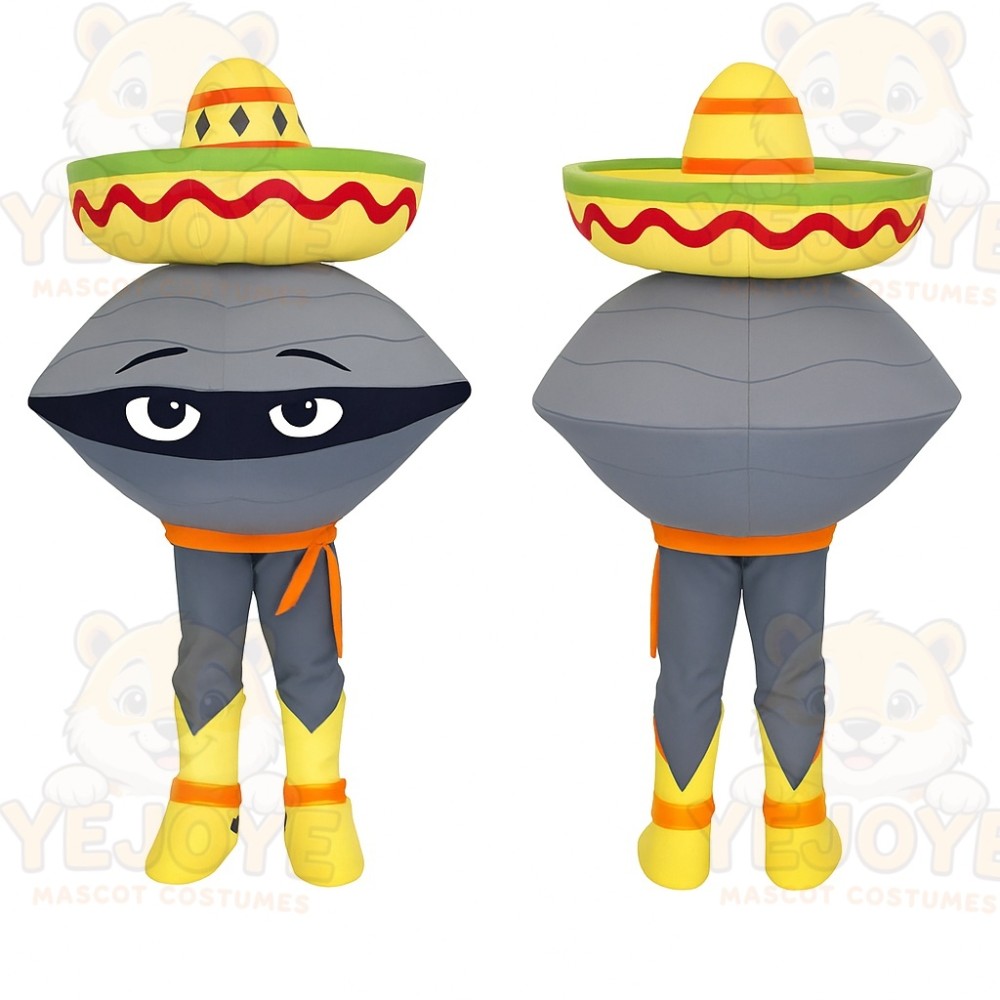 Gray Yellow Sombrero Clam Mascot Costume