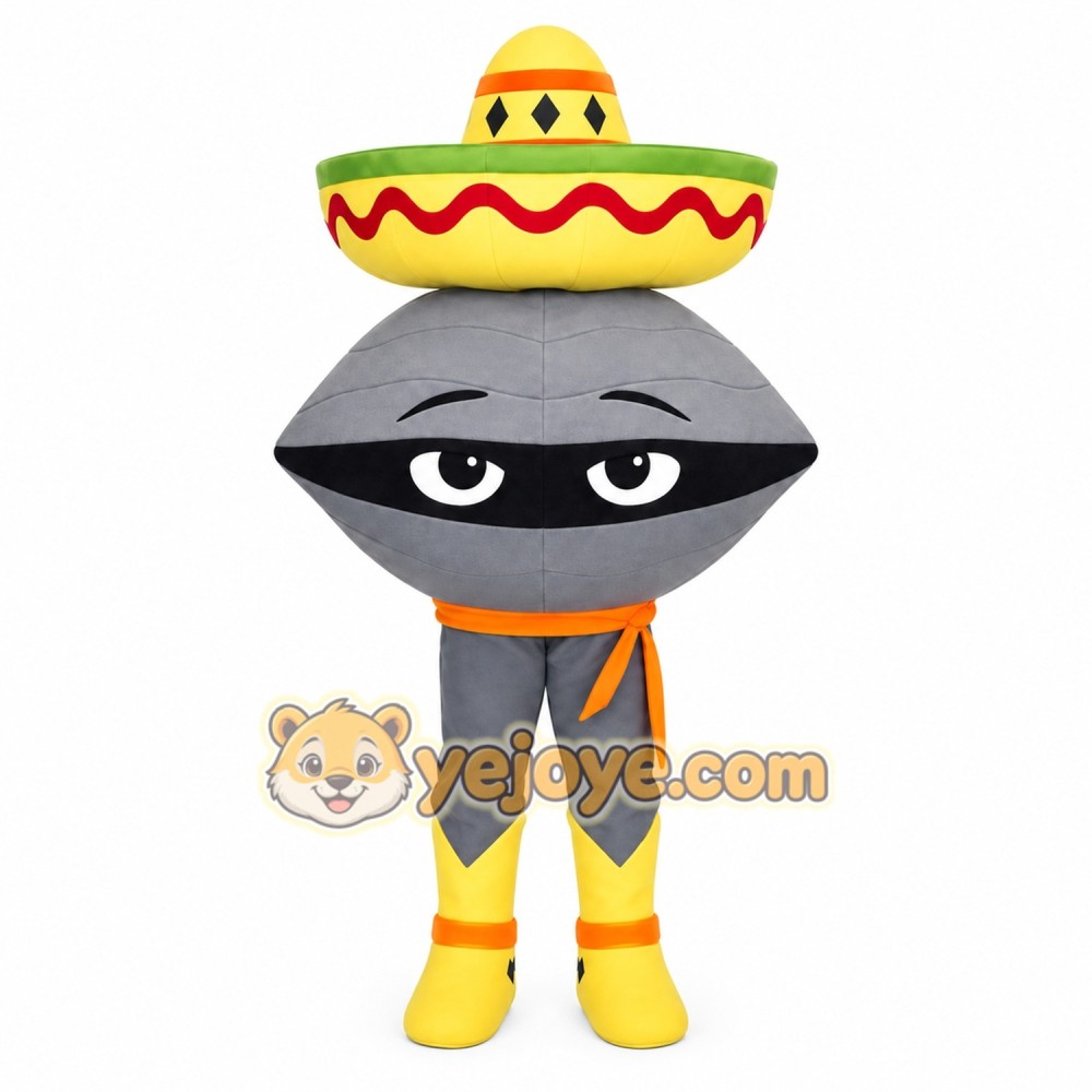 Gray Yellow Sombrero Clam Mascot Costume Gray Yellow Sombrero Clam Mascot Costume
