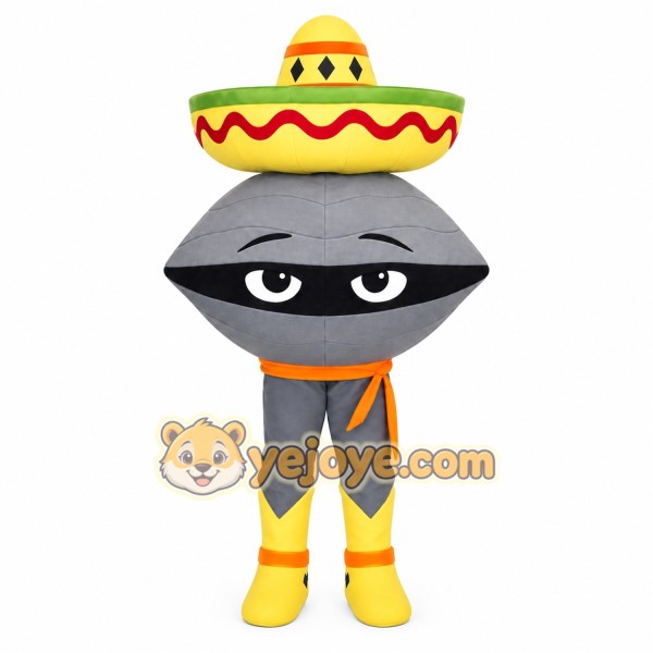 Gray Yellow Sombrero Clam Mascot Costume