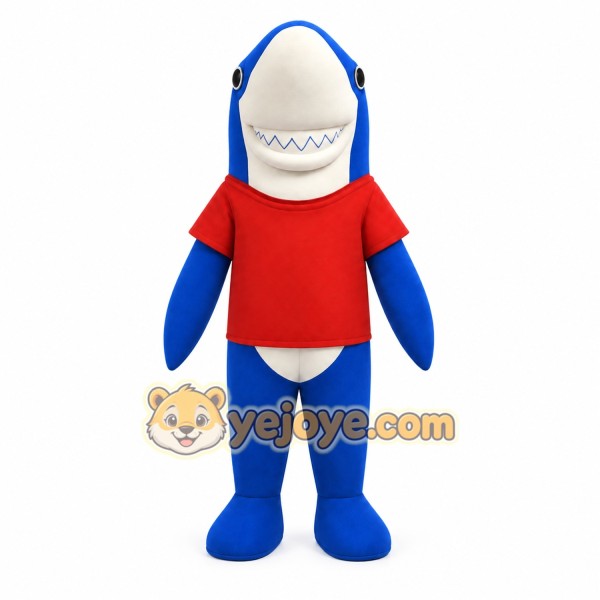 Blue White Shark With Red Shirt Mascot Costume